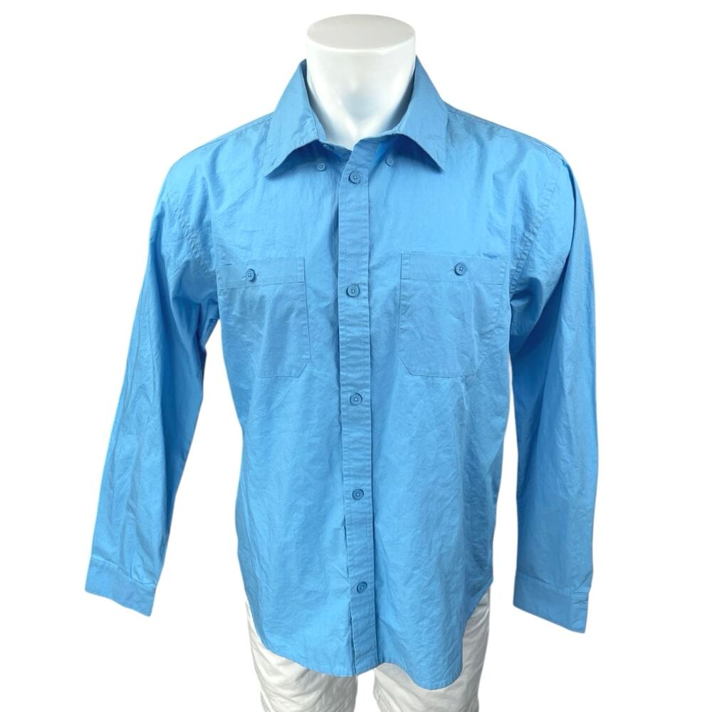 OAK + FORT Men's Blue Long Sleeve Collared Pockets Button Down Shirt Top Size M
